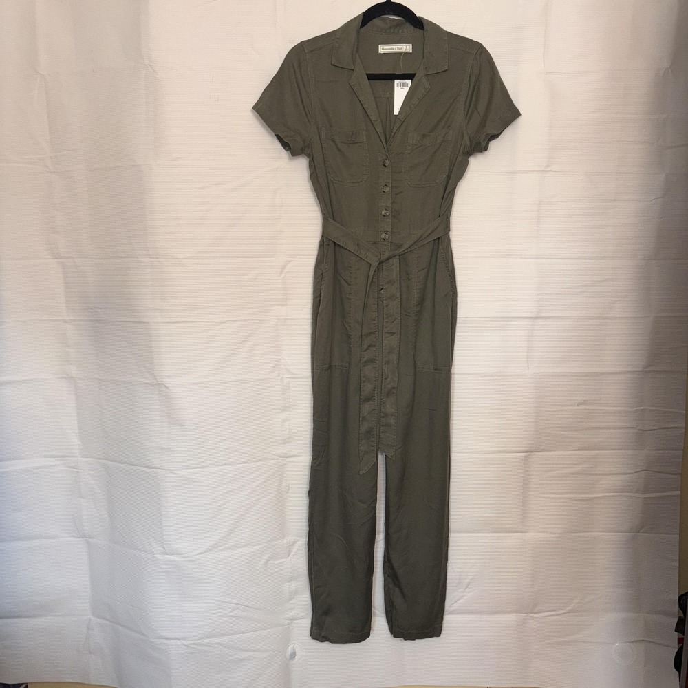 Abercrombie & Fitch Jumpsuit Womens Small Green Button Front Belted Lyocell